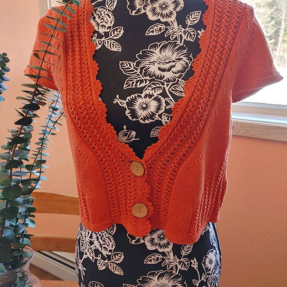 Orange Crop Fun Button Summer Sweater Medium - Picture 3 of 7